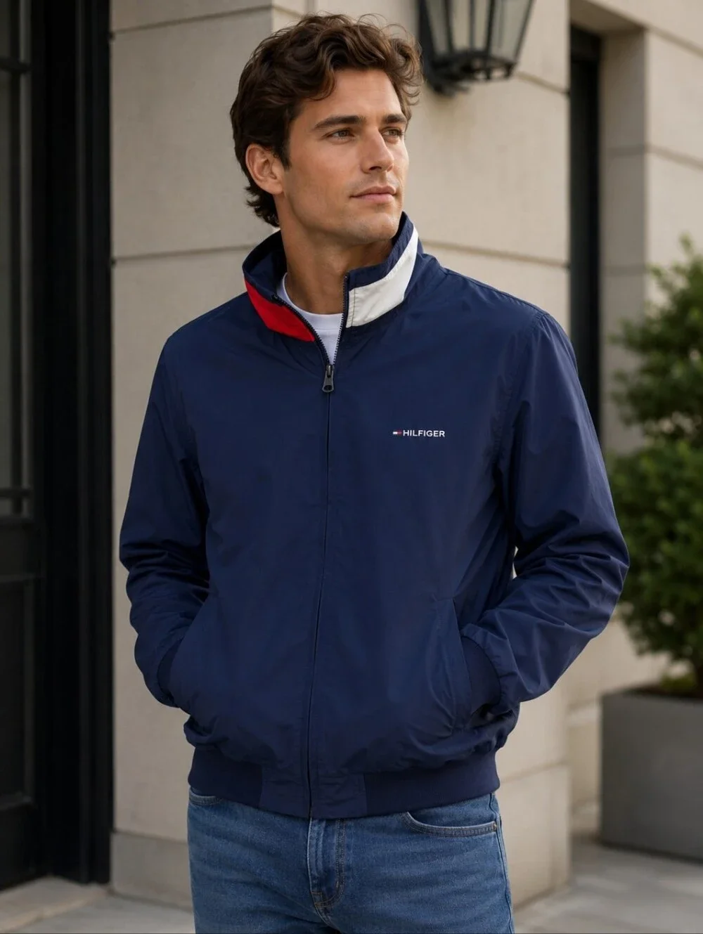 Tommy Hilfiger Blue Hooded Nylon Men's Jacket Large.